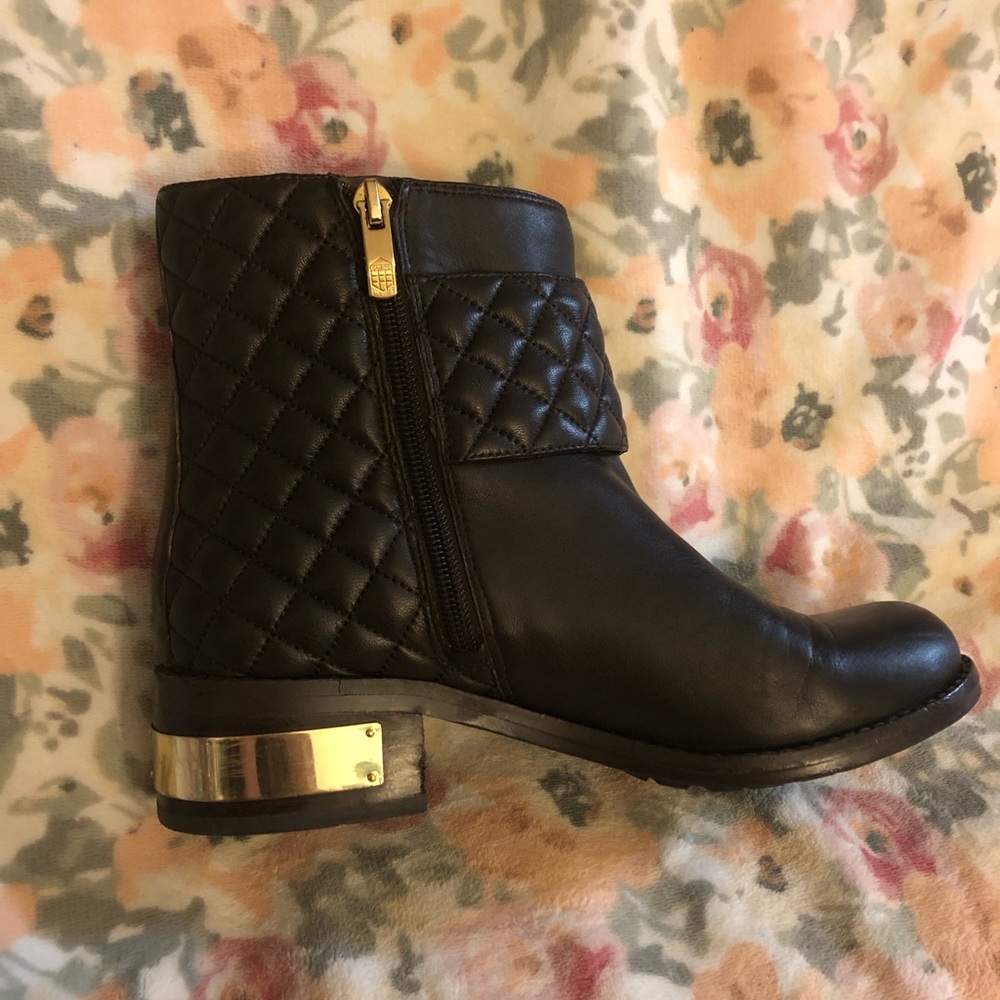 Vince Camuto Brown Leather Quilted Boots Gold 7 - Picture 5 of 8